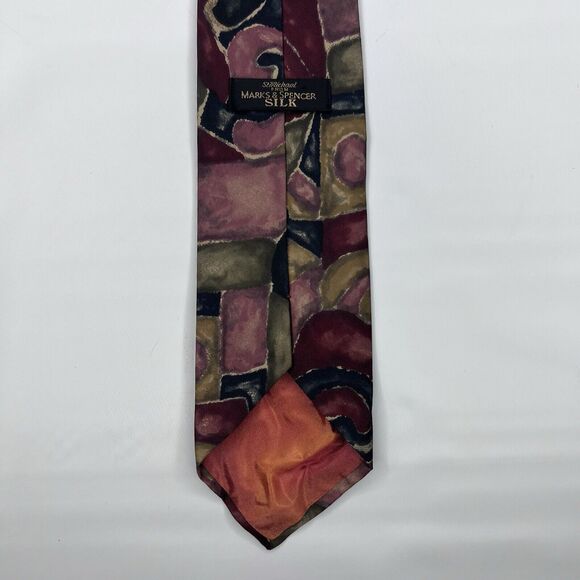 St Michael Marks & Spencer Vtg 90s Silk Multicolor Abstract Geometric Neck Tie - Picture 3 of 7